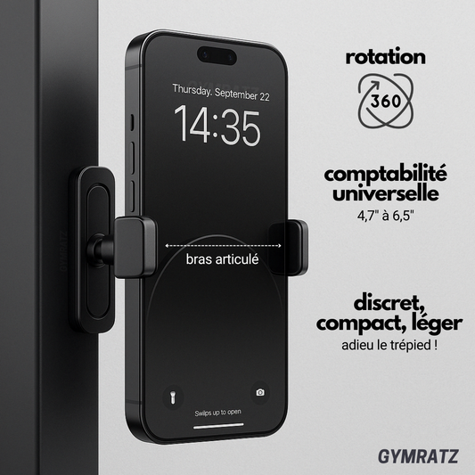 Gymratz - Support de téléphone aimanté rotatif sur barre de musculation pour salle de sport - accessoire fitness